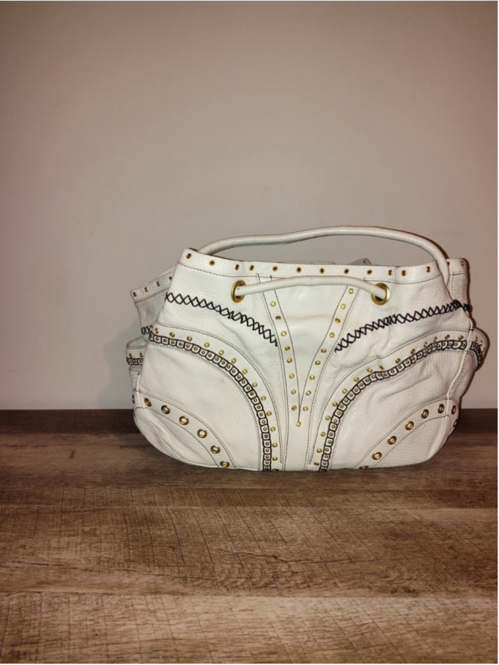 COLE HAAN Village Grommet SP06 Beige Leather Hand Shoulder Bag Tote